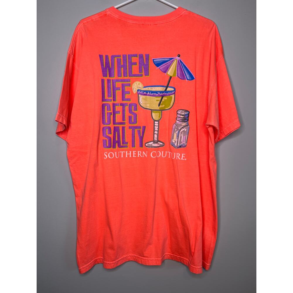 Southern Couture When Life Gets Salty Margarita Neon Coral Beach Casual Shirt XL